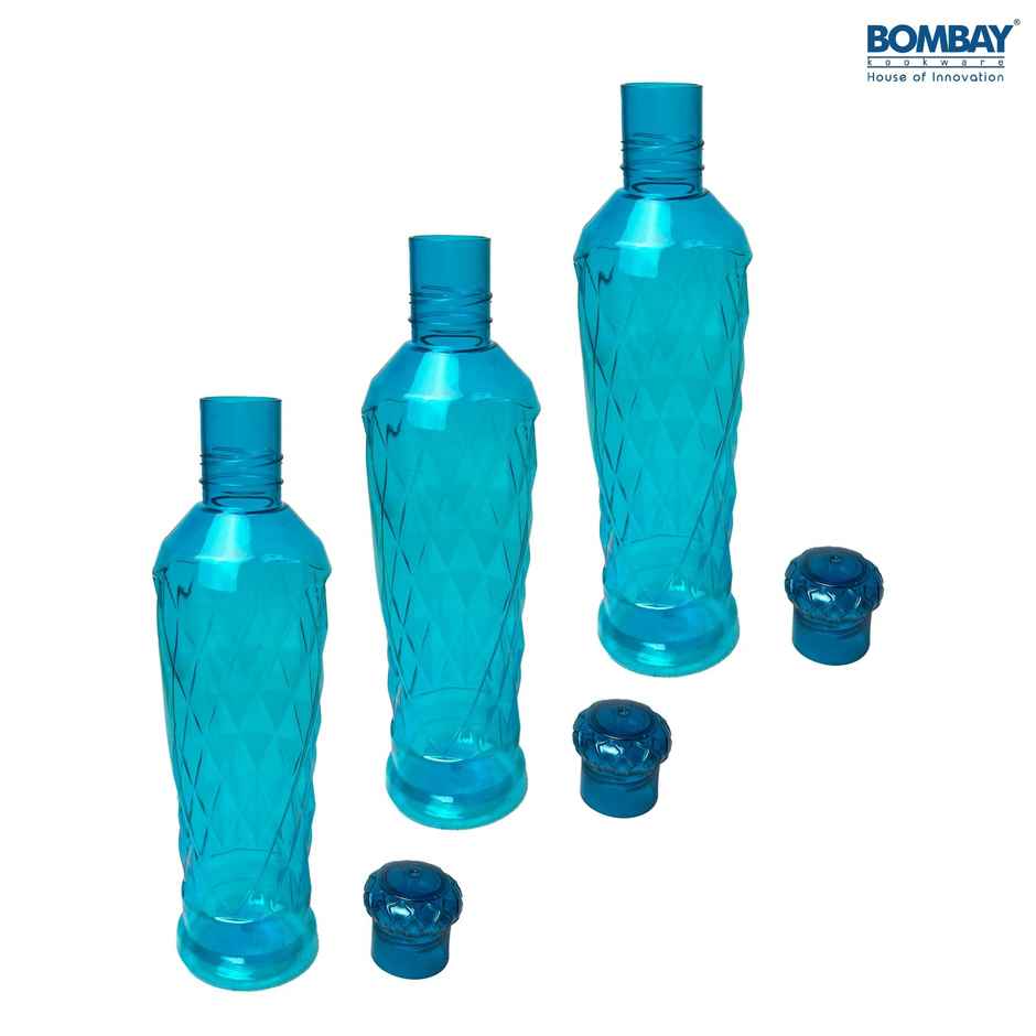Diamond BPA-free Plastic Water Bottle Set of 3 pcs | Each 1 L | Blue