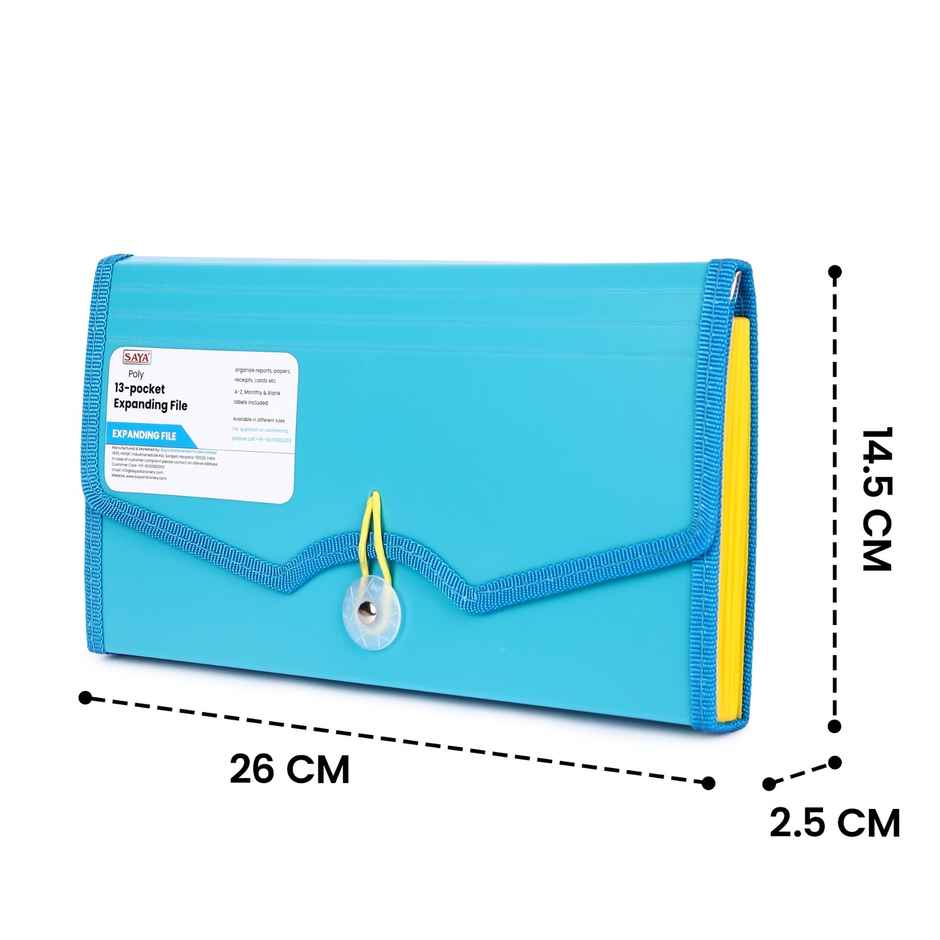 Saya Expanding Cheque Book File | 13 Pocket Document Organizer with Elastic Closure