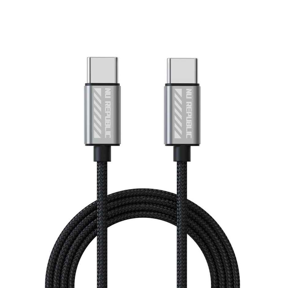 Nu Republic Blaze Flash 65W Type-C to Type-C Fast Charge Cable (Compatible with Mobile, Tablet, Laptop, One Cable),Type C 1.25 m - Grey