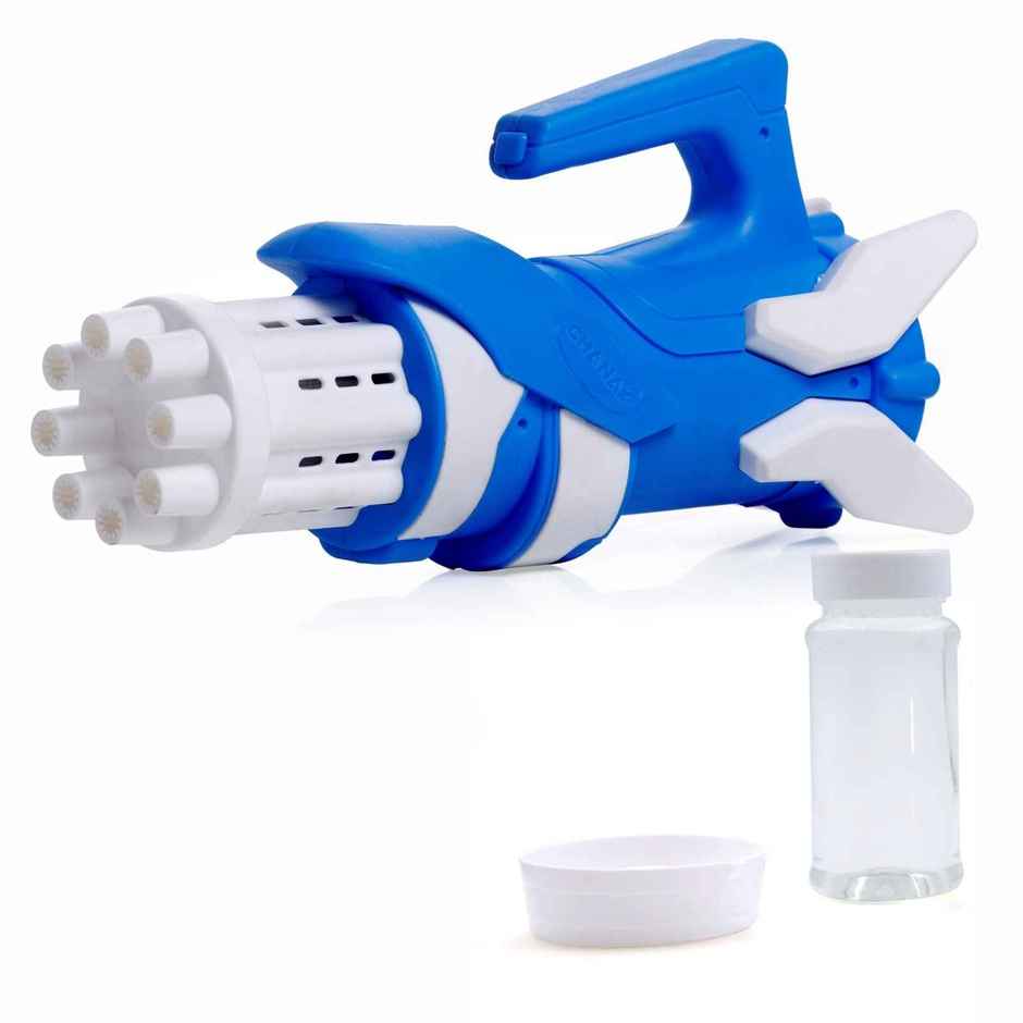 Aditi Toys 8-Hole Gatling Bubble Gun with Solution - Safe for Kids, Indoor/Outdoor 3+ |Dark Blue