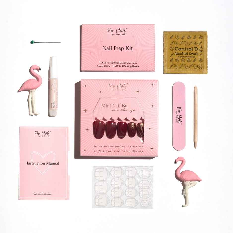 Pep Nails | Red | Glitter | Hand Nails | Round | Glossy Glitter Press On Nails | 24 Nail Tips