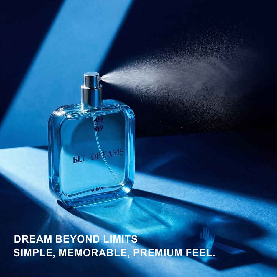 Ajmal Blu Dreams Eau De Parfum | Long Lasting Scent Spray | Fougere Perfume Gift For Men