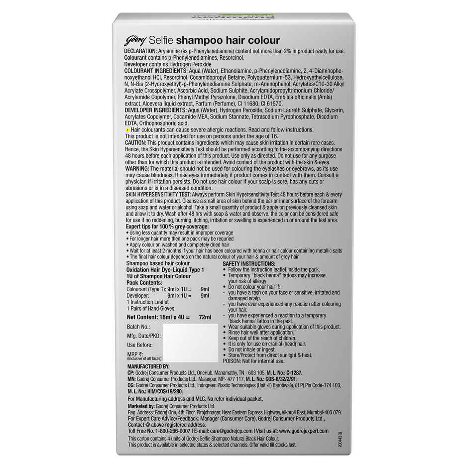 Godrej Selfie Hair Colour Natural Black 1 | For Men & Women