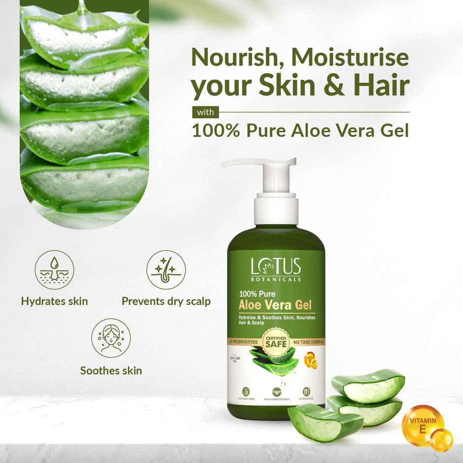 Lotus Botanicals 100% Pure Aloe Vera Gel with Vitamin E Soothing Gel for Skin
