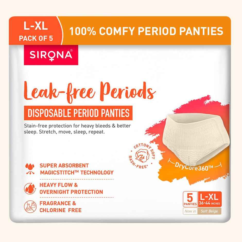 Sirona Disposable Period Panties L-Xl, 5X More Absorption, 100% Rash Free, Leak-Proof (5pc) & Sirona Herbal Period Pain Relief Patches| Relief From Menstrual Cramps | Cool Patches (5pc) Combo