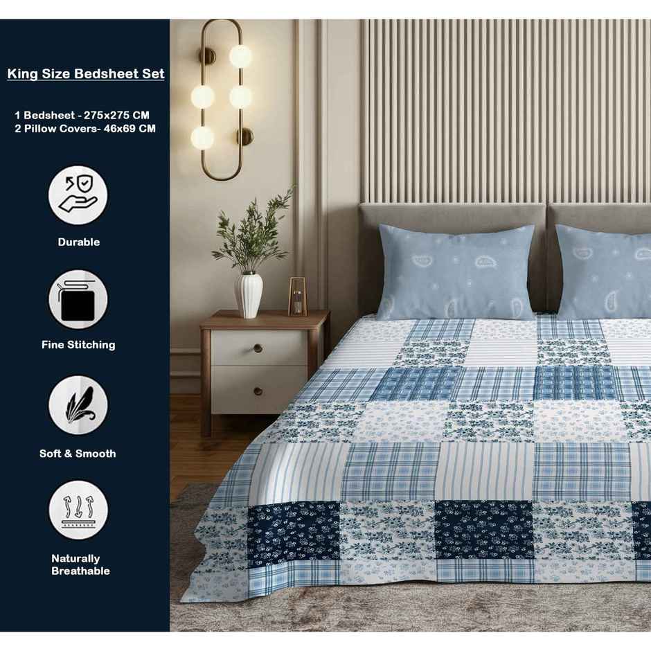 Dream Living 135 GSM King Bedsheet Set |275 x 275 cm| With 2 Pillow Covers