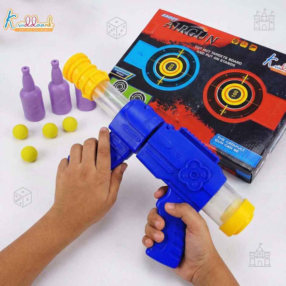 Kriiddaank Soft Ball Gun Air Pressure Foam Shooting Toy Set Target Bottles Multicolor Boys Girls