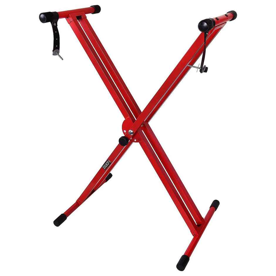 Kadence Heavy-Duty | Double-X | Adjustable Piano Keyboard Stand With Locking Straps | Red
