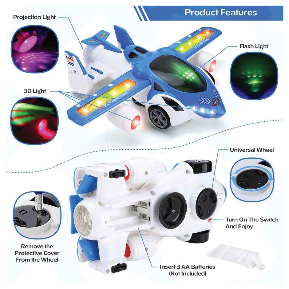 Kidology 3d Flying Airplane Car Toy Car for Kids 360 Degree Rotation Battery Operated Spaceship