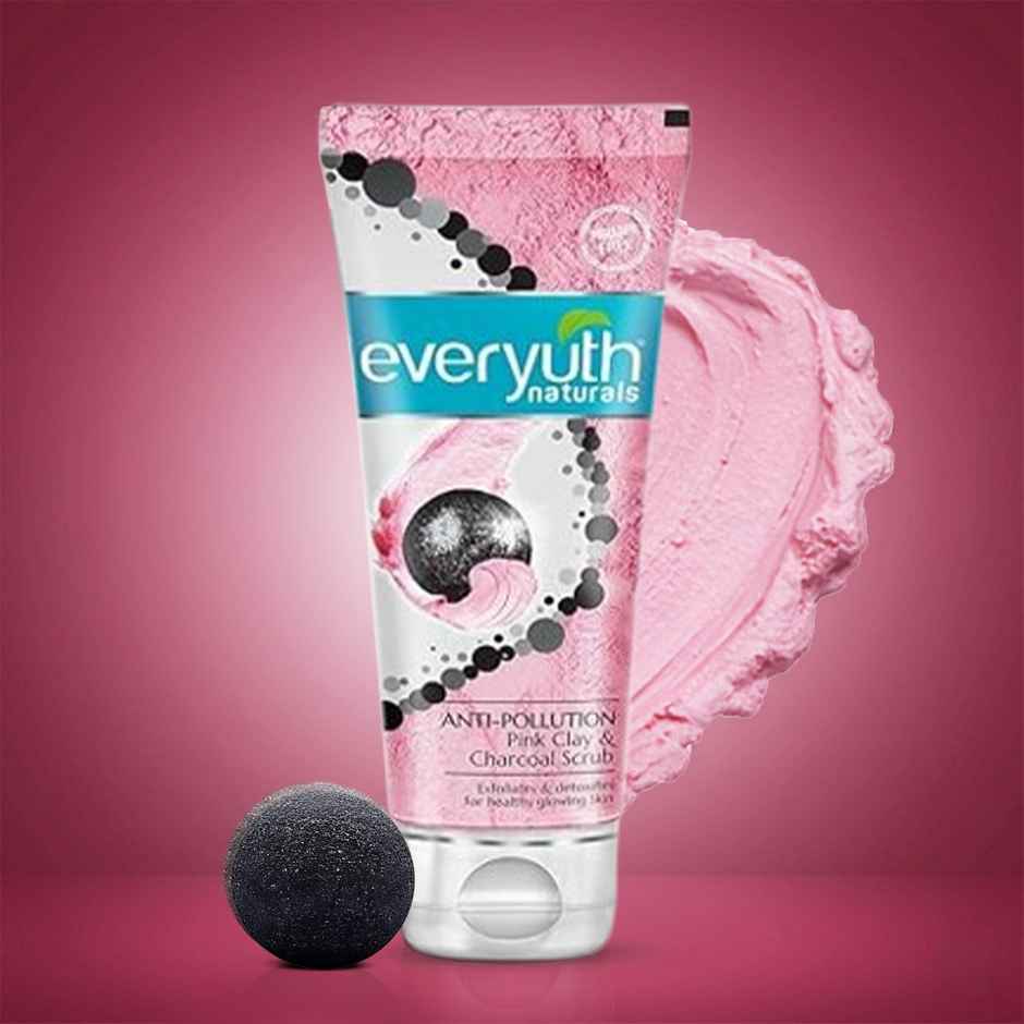 Everyuth Naturals Anti Pollution Pink Clay & Charcoal Scrub | For all skin types (Oily/ Dry)