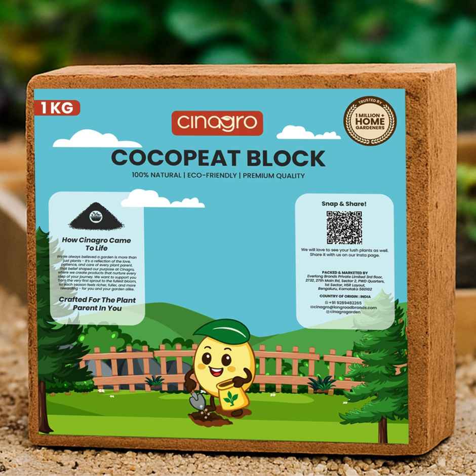 Cinagro Cocopeat Block Plant Fertilizer - Nutrient-Rich Plant Manure, Expands to 25L