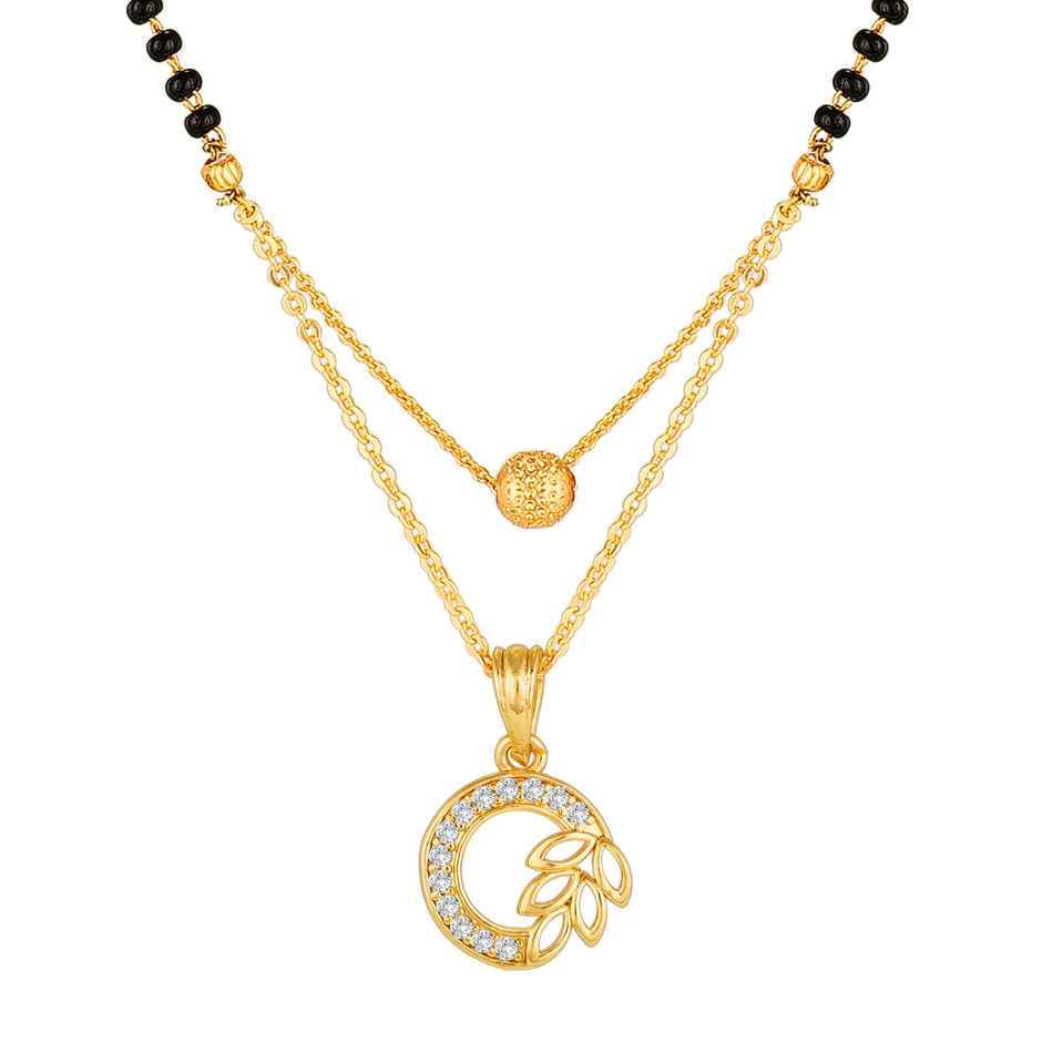 Aadita Traditional Gold Plated Mangalsutra Tanmaniya- Black Beads & CZ Pendant Bridal Jewelry
