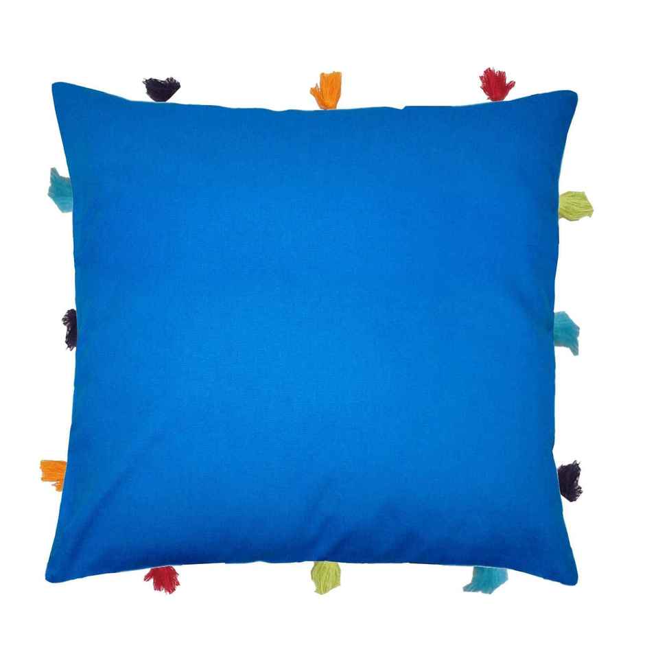 Lushomes Cushion Cover - Blue | 12 x 12 inch | Tassels