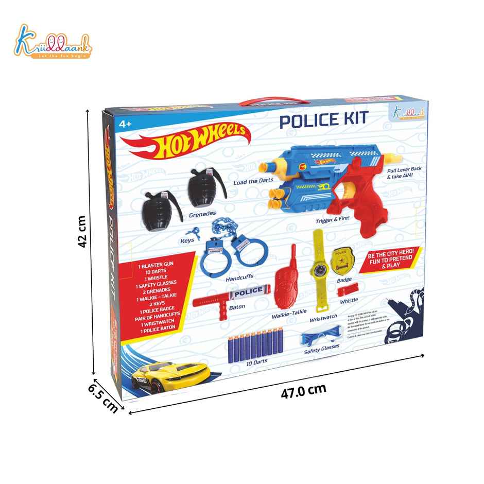 Kriiddaank Hot Wheels Police Kit: Blaster, Darts, Baton, Badge & More - Role Play Fun for Ages 4+