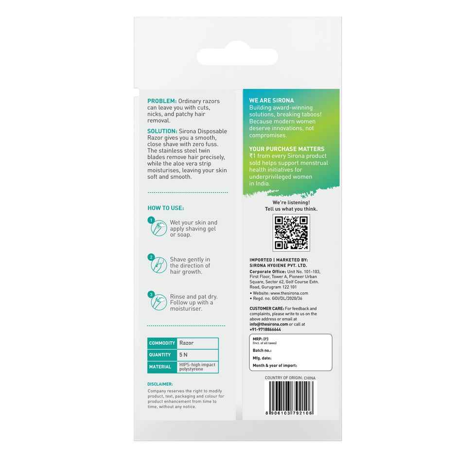 Sirona Disposable Body Razor for Women's Hair Removal | Precision Smooth and Hassle-Free Shaving