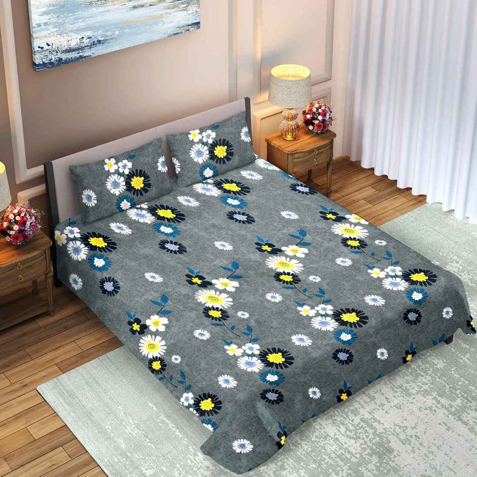Dream Living Double Bedsheet Set | Grey - 210 x 220 cm