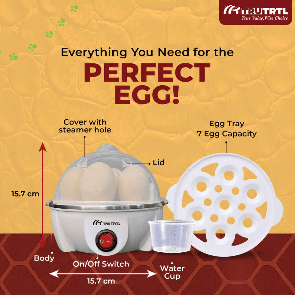 truTRTL Smart Instant Egg Boiler Machine 350 Watts | Boil upto 7 Eggs, 3 Modes, Automatic, Overheat Protection (414 ml) - White