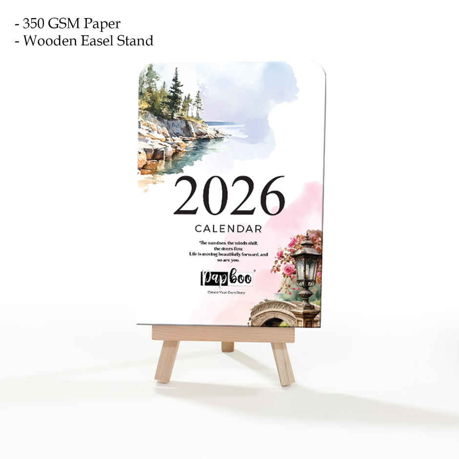 Papboo A6 2026 Desk Calendar With Wooden Stand | Scenery
