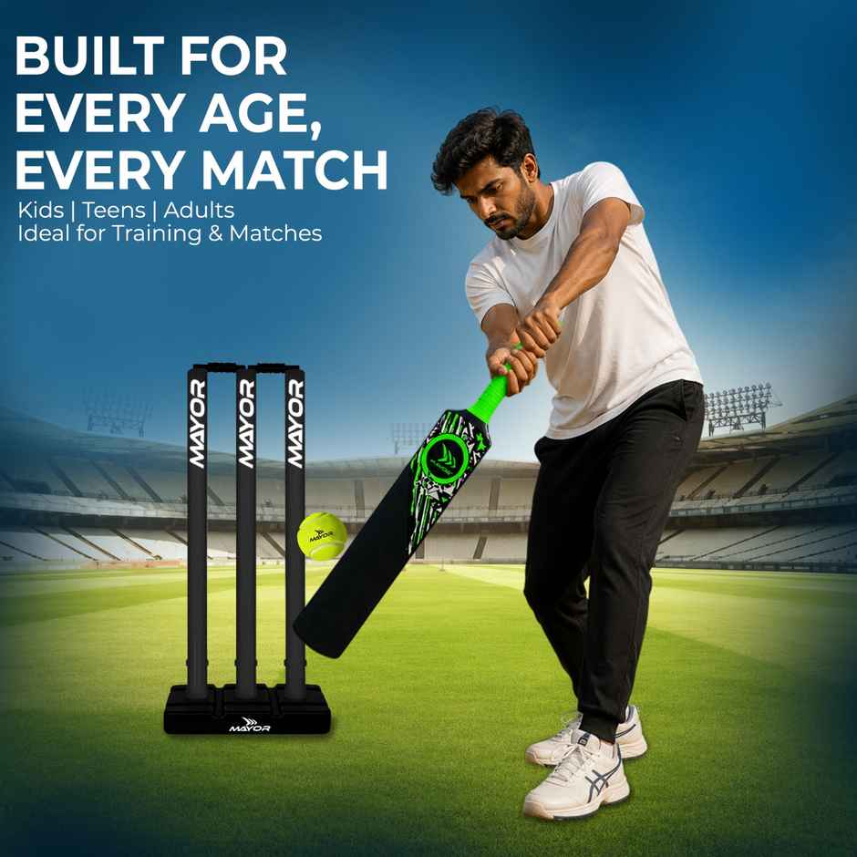 Mayor Cricket Stumps with Stand and Bails | Plastic Wickets Set | Black