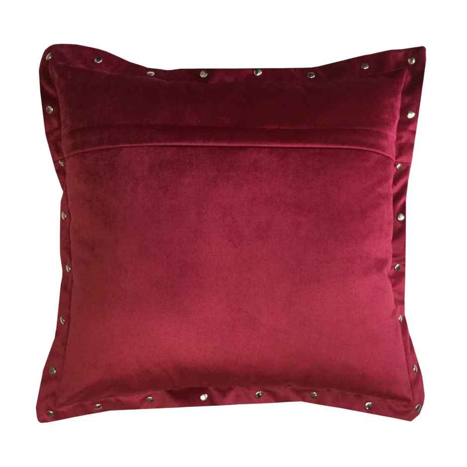 Lushomes Velvet Cushion Cover - Maroon | 16 x 16 inch | Metal Buttons