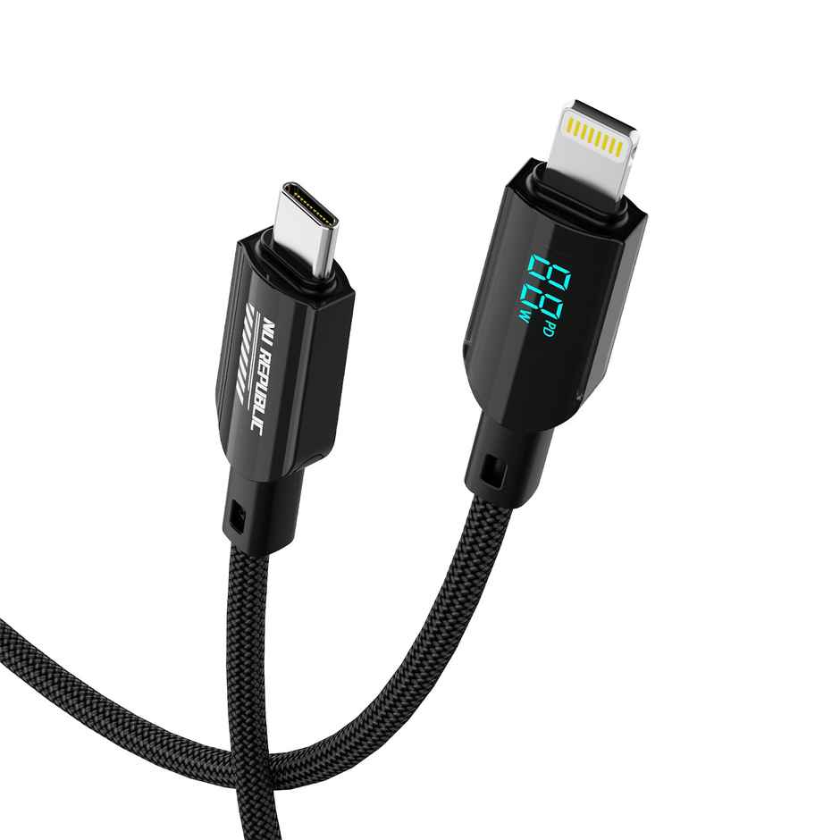 Nu Republic Blaze Fusion Spot 33W With Led Display Data Charging Cable (Type-C To Type-L, Black)