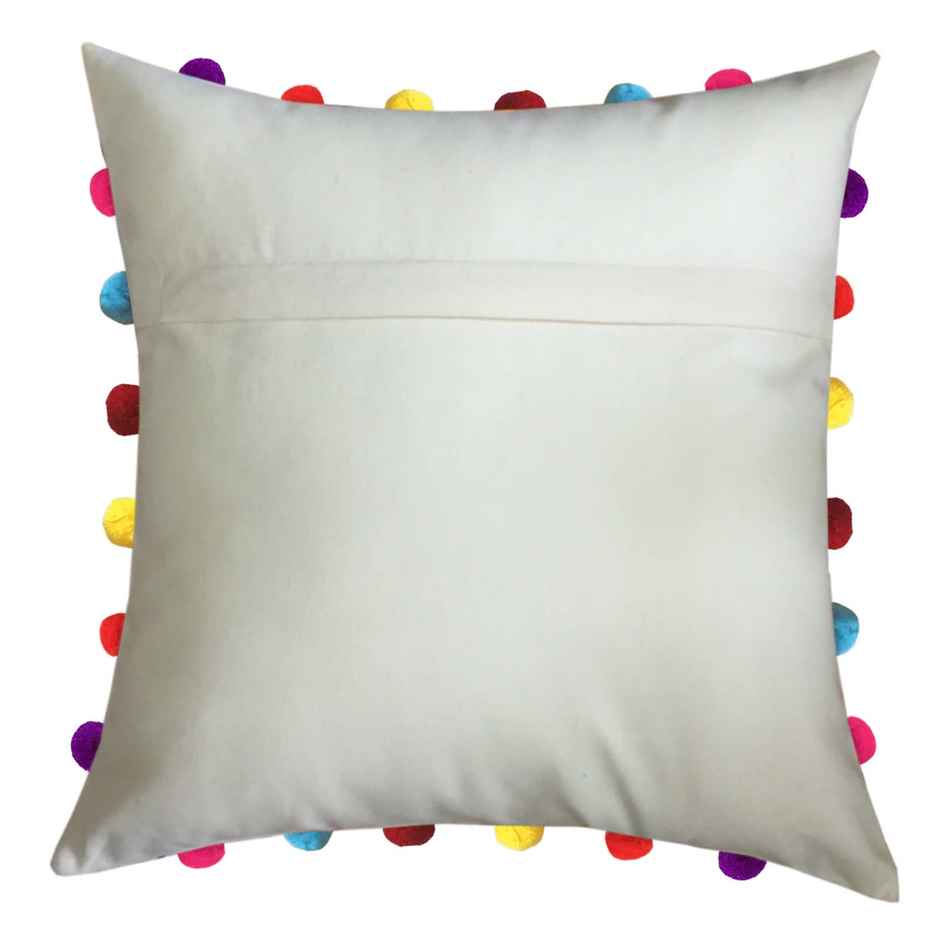 Lushomes Boho Cushion Cover - Off White | 18 x 18 inch | Tassels & Pom Pom