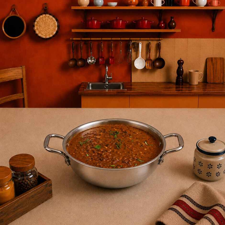 Bhalaria Triply Stainless Steel Kadai | Induction & Gas Stove Compatible | Food Safe | 22 cm | 2 L