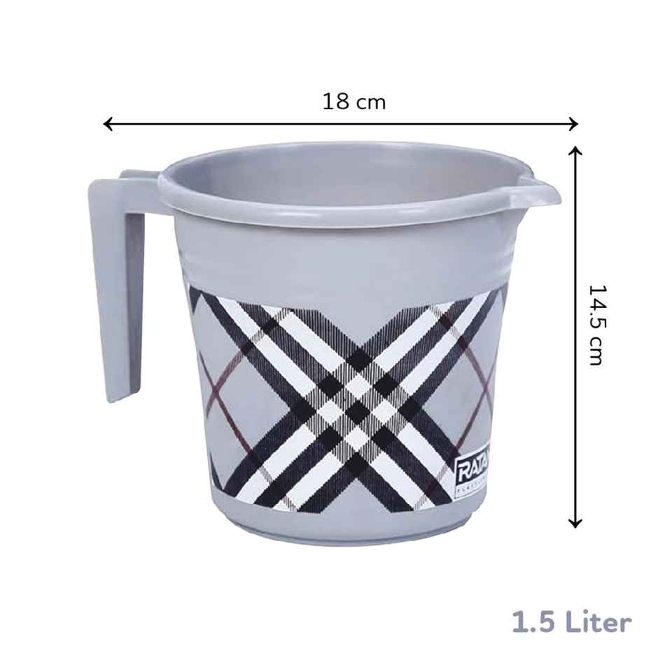 Ratan Plasticware Frosty Checks Print Bath Mug | 1.5 L | Grey | Pack Of 1