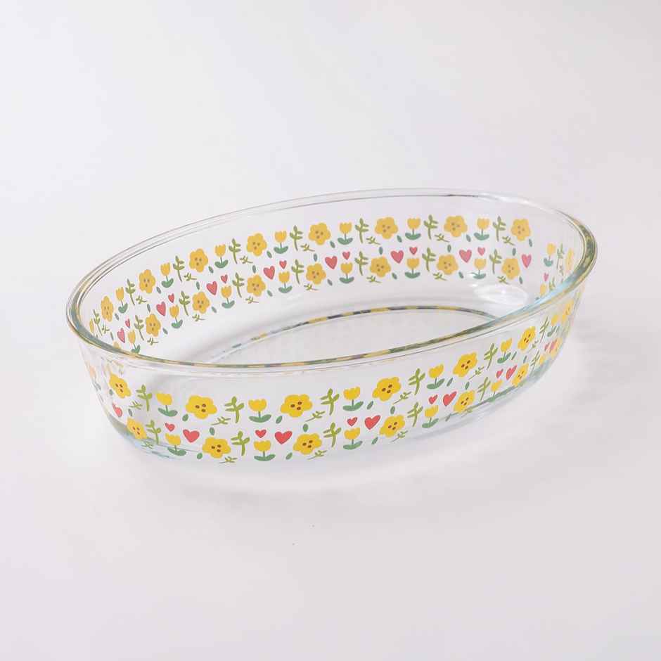 Umai 3000 ml Borosilicate Printed Baking Tray | Transparent Microwave Oven Safe Utensils