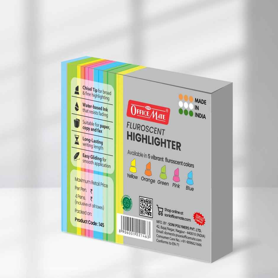 Soni OfficeMate Fluorescent Highlighters | Mix Vibrant Colors | Smooth Flow | 3x Longer Lasting