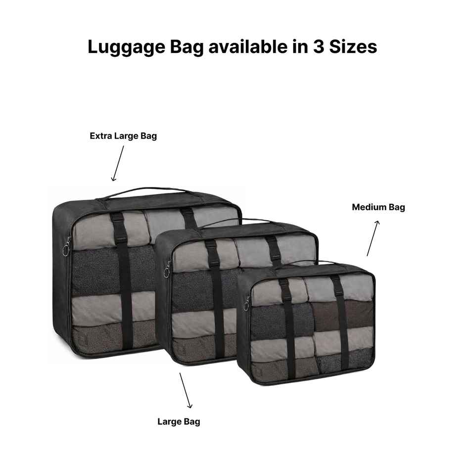 Lazer Polyester Travel Organizer Bag 3 Packing Cubes + 3 Pouches + 1 Toiletry Organizer Bag | Black