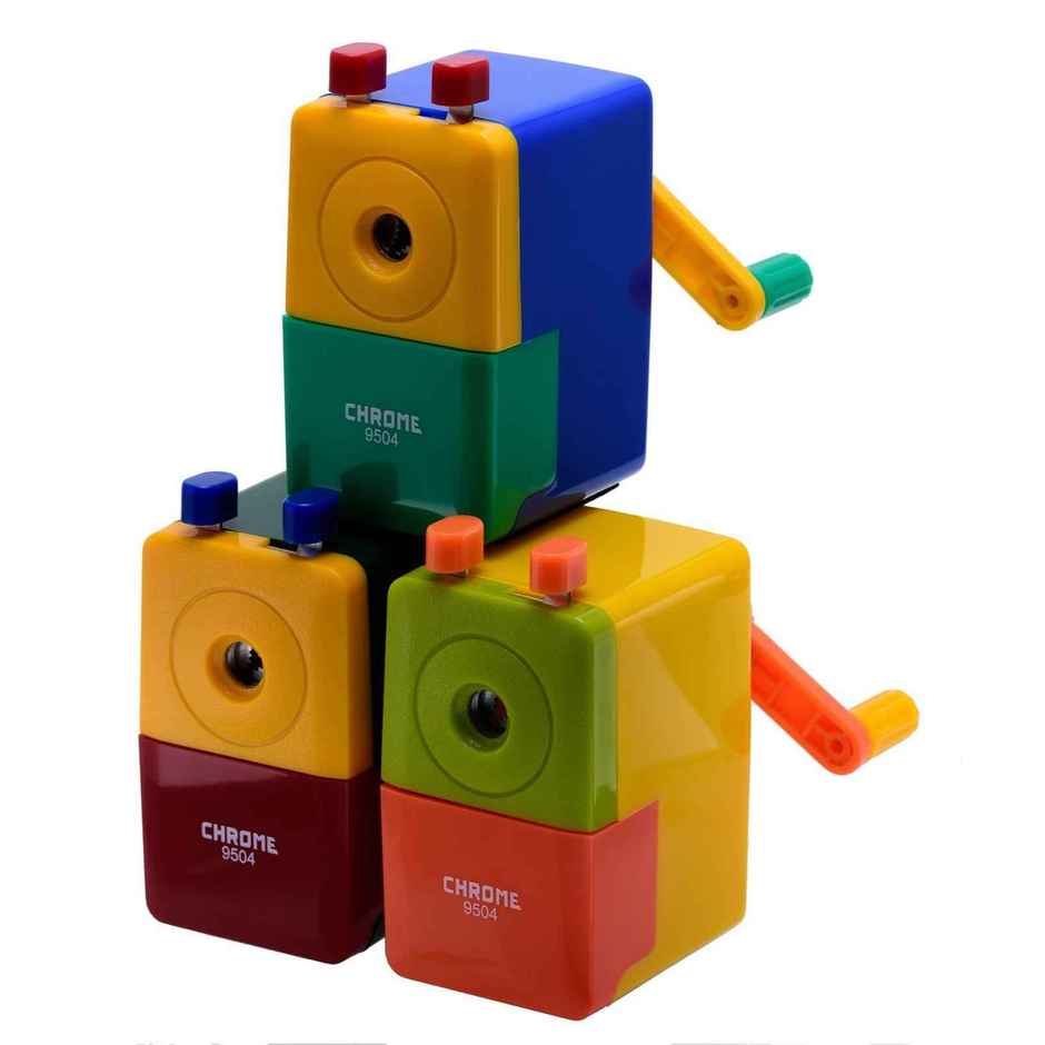 Chrome Tri Colour Plastic Table Pencil Sharpner (Colour May Vary)