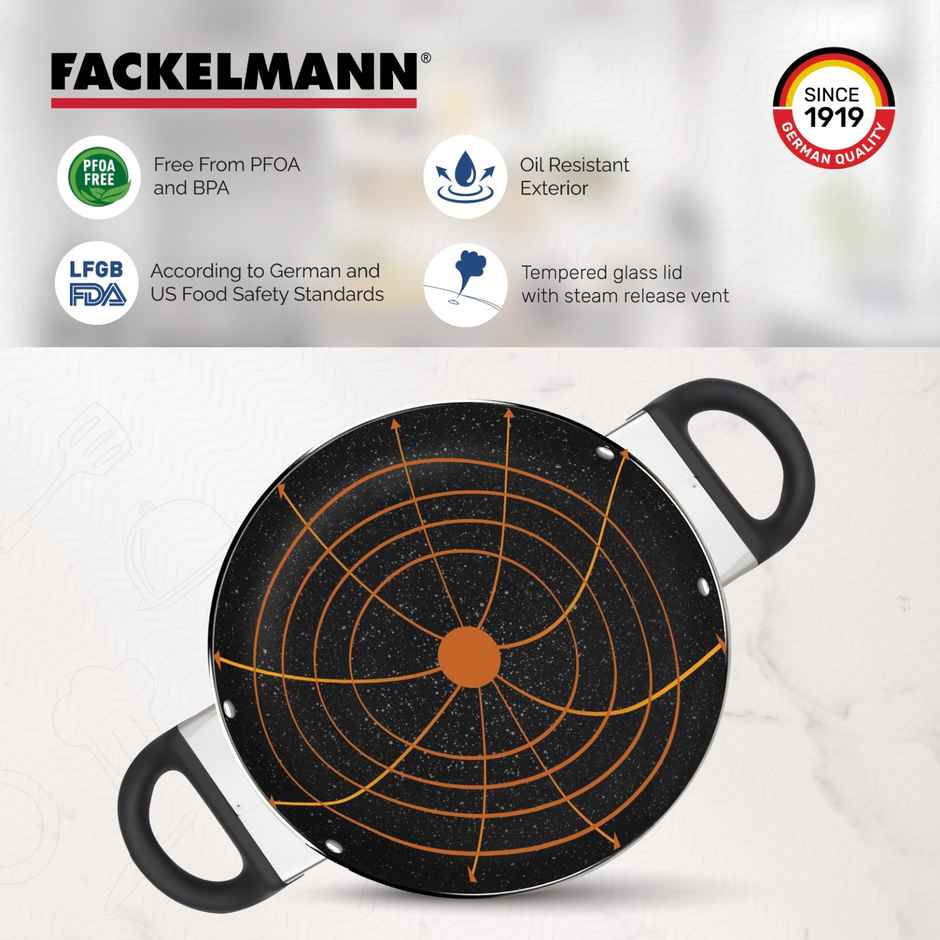 Fackelmann Nonstick Kadai with Glass Lid 26.5 cm Grey