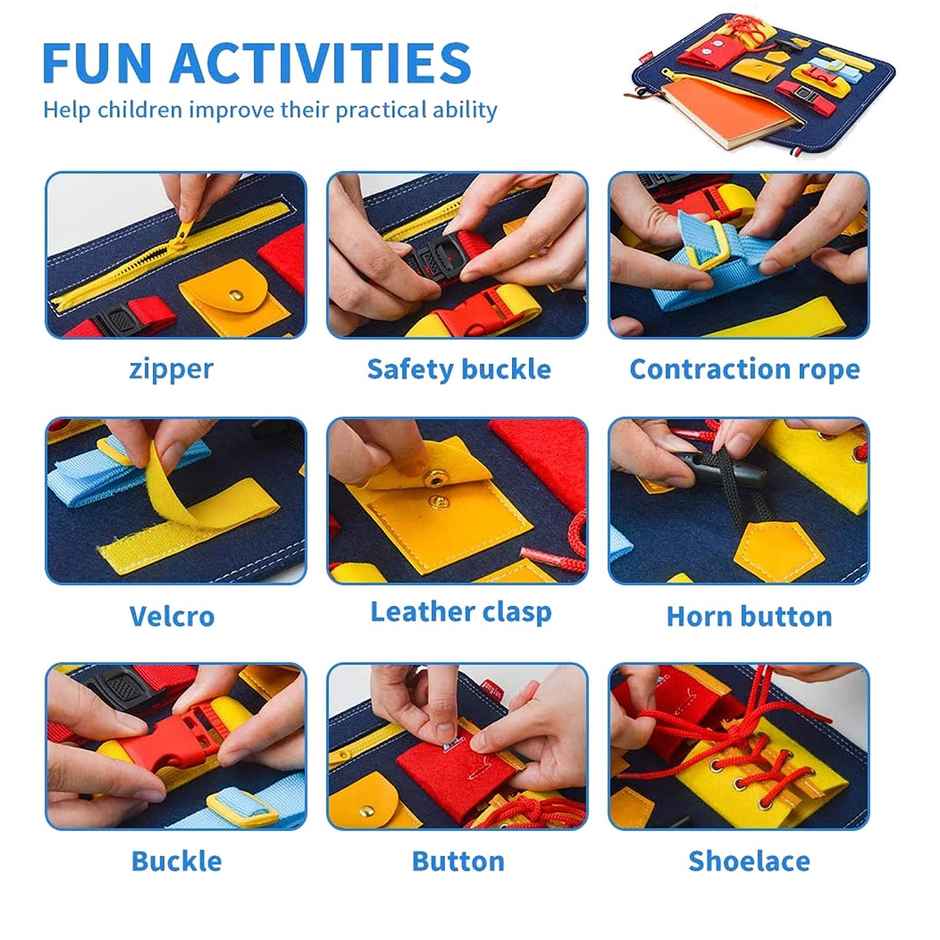 Kidology Montessori Busy Board for Toddlers Fine Motor Skills Activity Board with Zippers