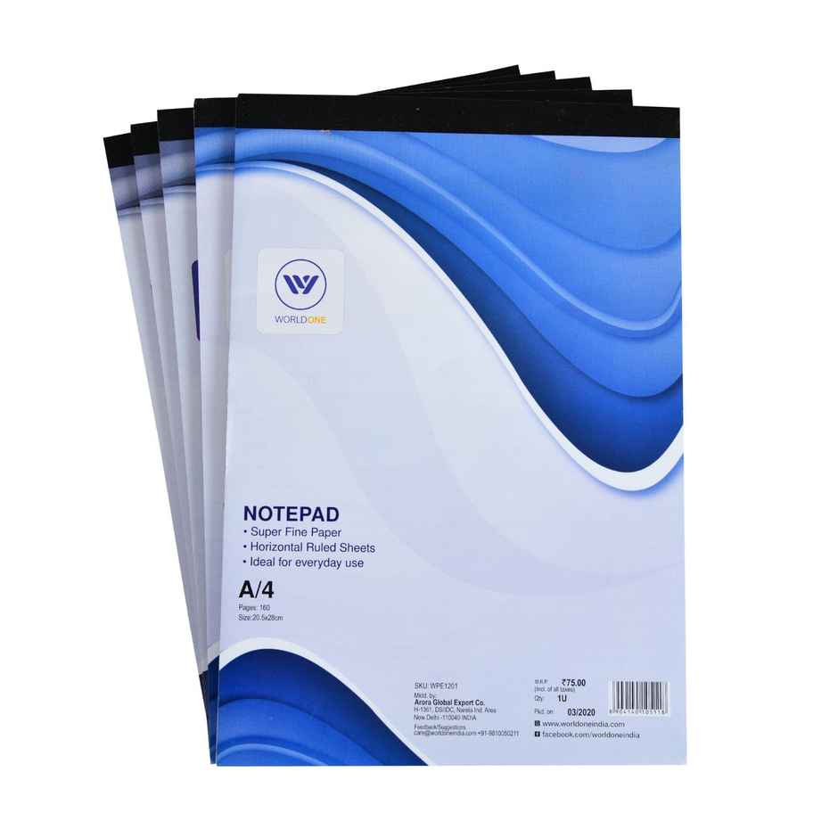 Worldone Ruled A4 Notepad | 160 Pages | 21 x 29.7 cm