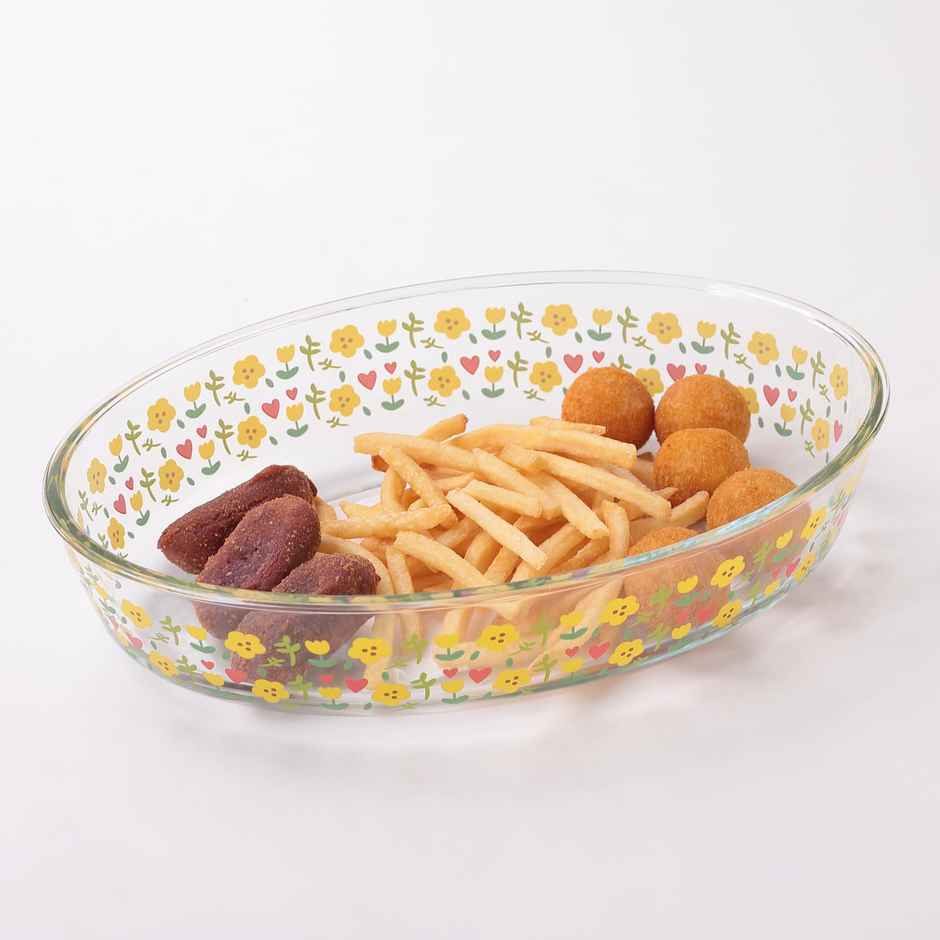 Umai 3000 ml Borosilicate Printed Baking Tray | Transparent Microwave Oven Safe Utensils