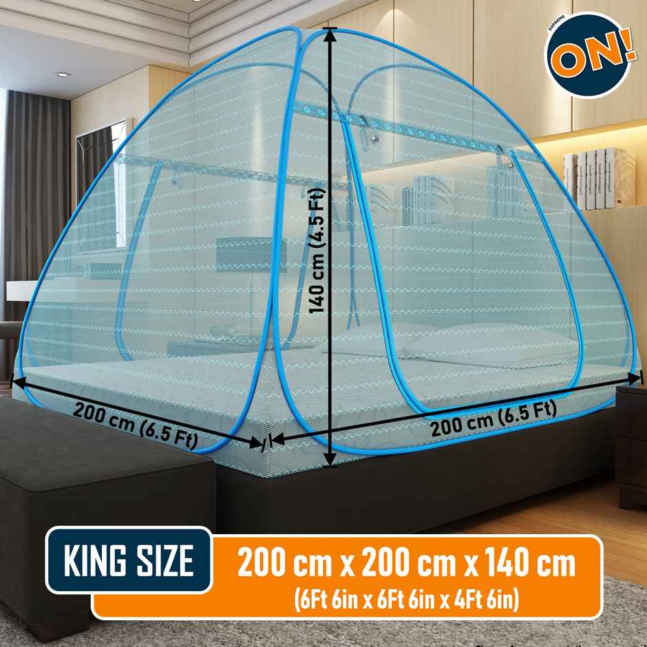 Supreme On Foldable Mosquito Net For Double Bed | Blue - 6.5 x 6.5 ft