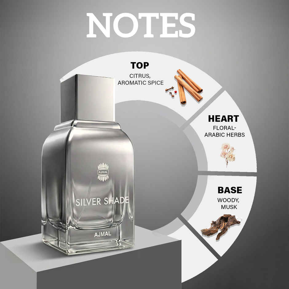 Ajmal Silver Shade Eau De Parfum | Long Lasting Scent Spray | Citrus Perfume Gift For Men
