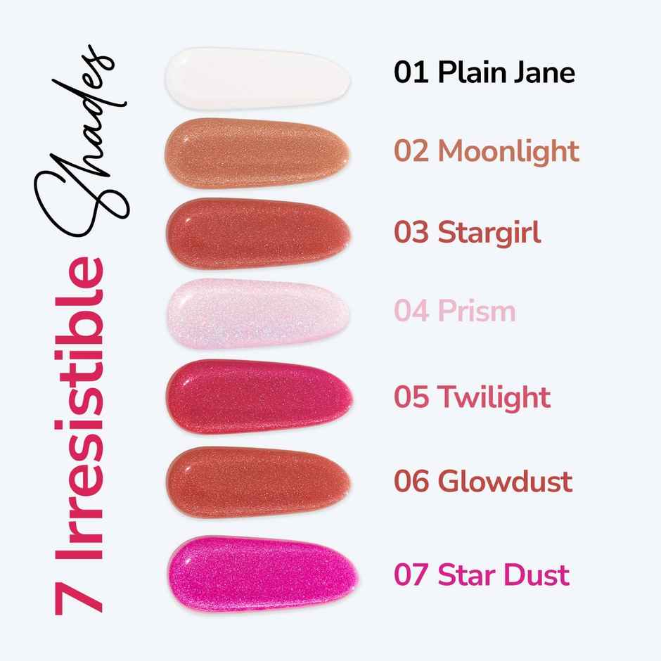 Mila Beaute Star Girl Shimmer Lip Gloss Plumping Hydrating With Peptides Collagen Prism