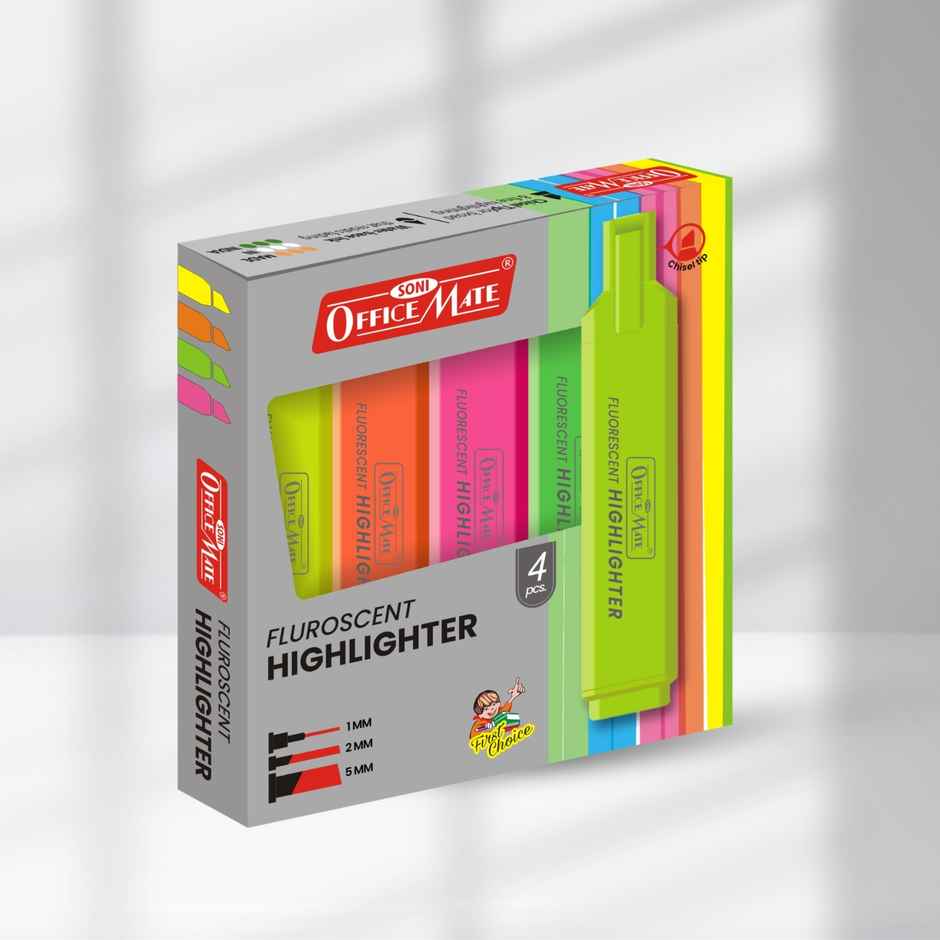 Soni OfficeMate Fluorescent Highlighters | Mix Vibrant Colors | Smooth Flow | 3x Longer Lasting