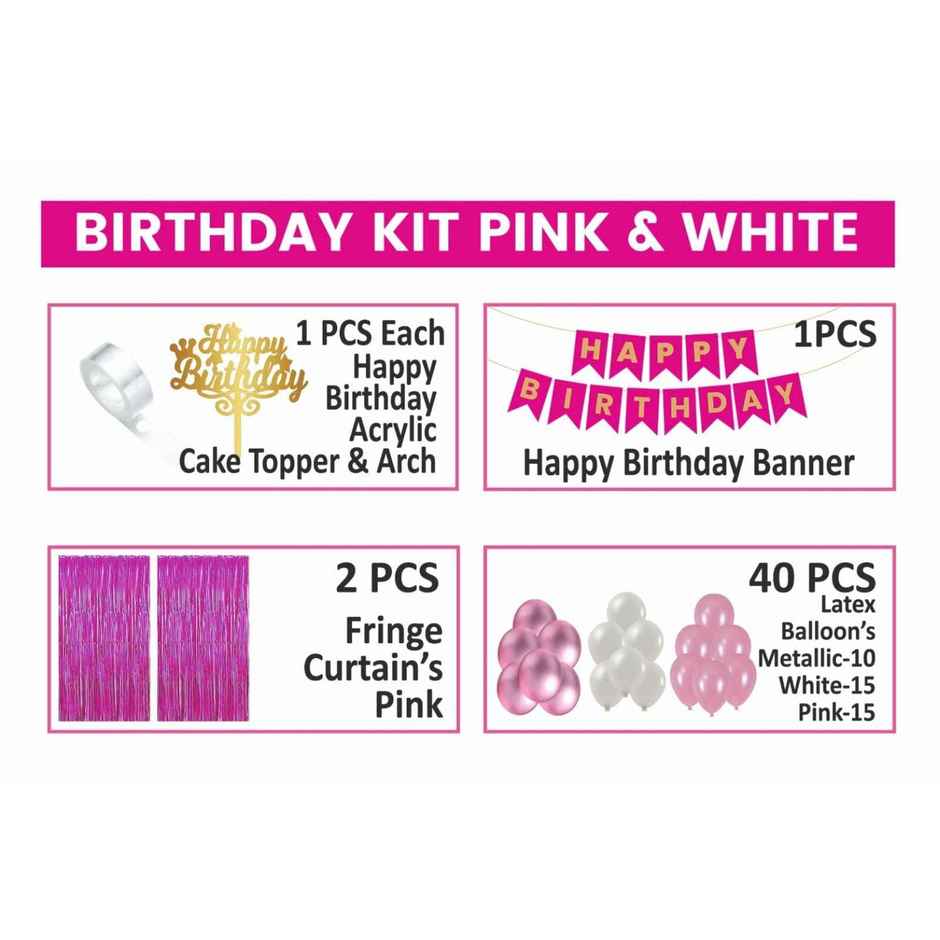 Birthday Decoration Kit Pink and White | Let's Vybe
