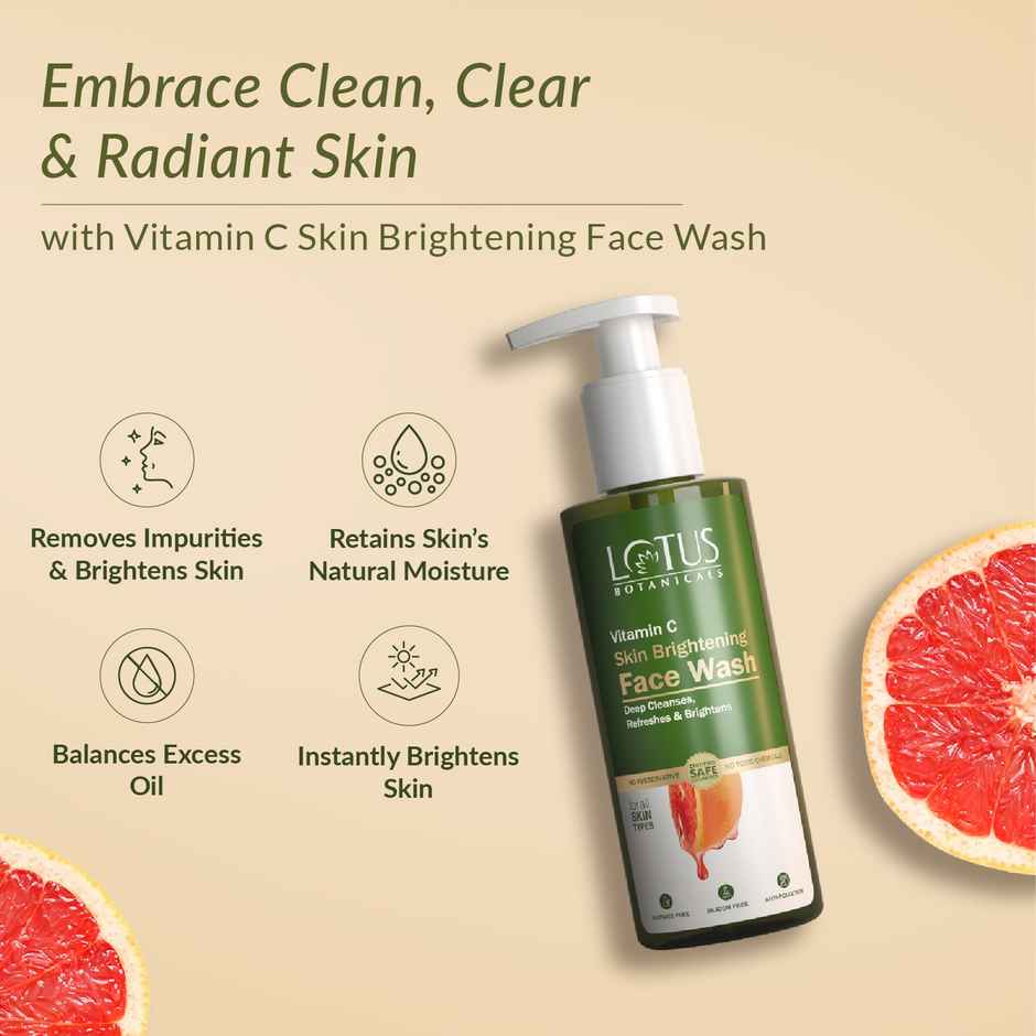 Lotus Botanicals Skin Brightening Face Wash Vitamin C Sulphate Silicon & Chemical Free All Skin Types