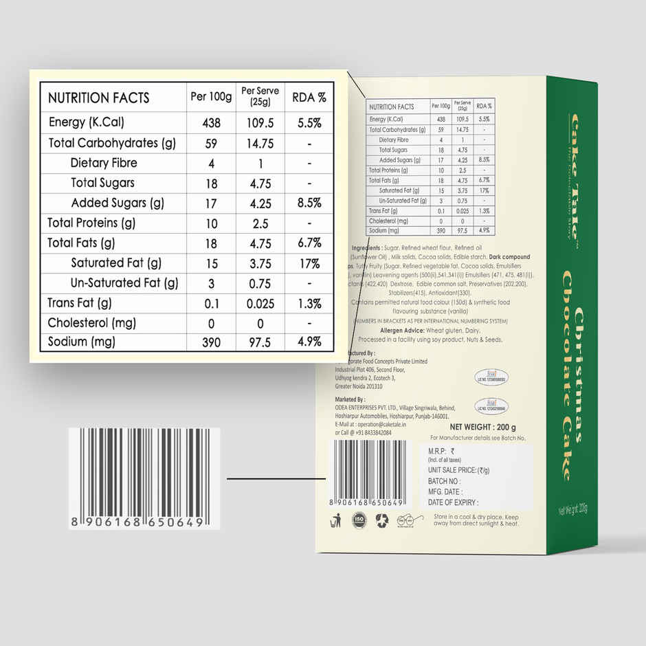 Cake Tale Barcake Christmas Chocolate | Eggless/Veg | Rich & Flavorful Combo   