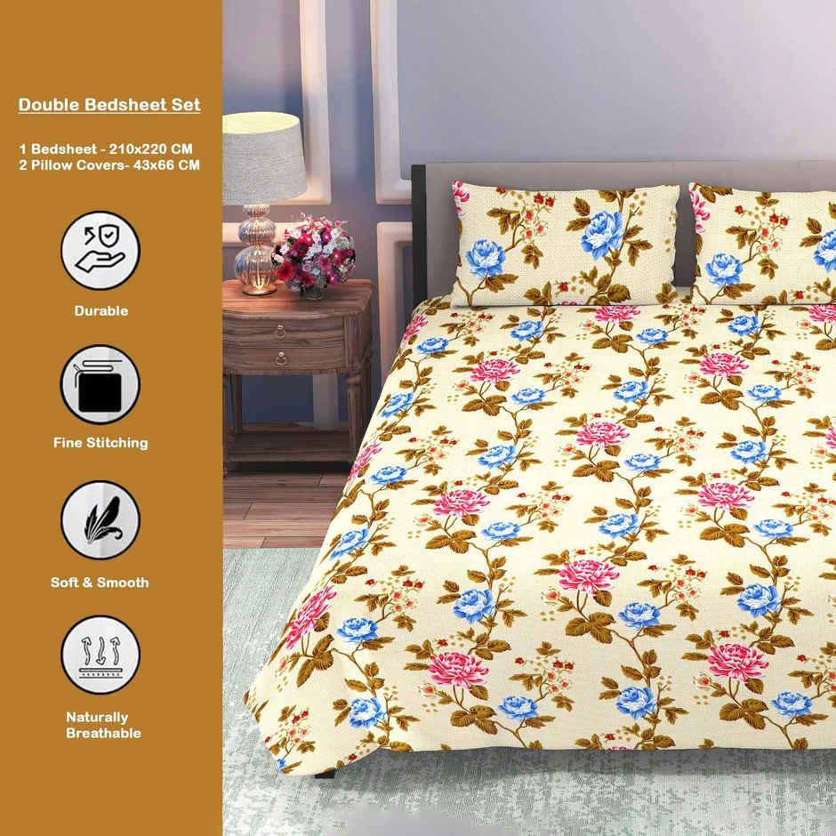 Dream Living Double Bedsheet Set | Cream - 210 x 220 cm