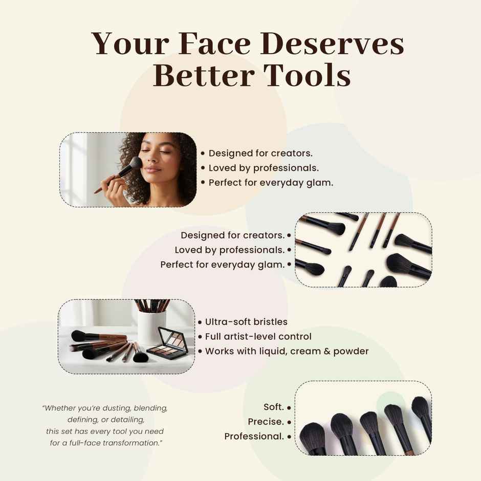 Bronson Professional 12 Pcs Premium Makeup Brush Set For Face & Eye Travel Friendly Brown Handle