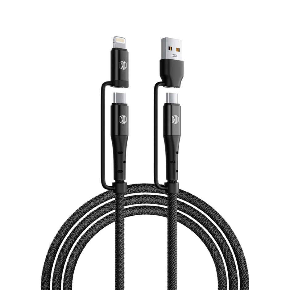 Nu Republic Blaze Quad 100W 4-in-one 1.2 m USB-A to Type-C to Type-C + Type-L Fast Charge Braided Cable (Compatible with Mobile, Tablet, Laptop, Speakers, Black, One Cable) - Black
