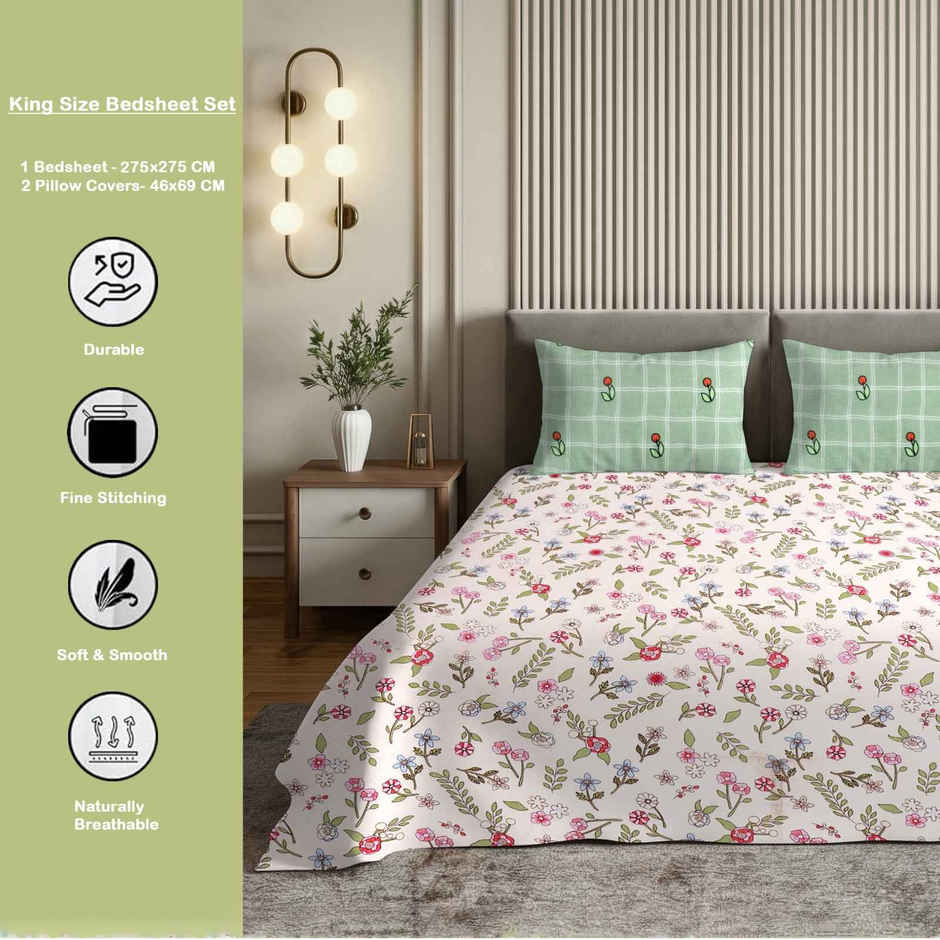 Dream Living 135 GSM King Bedsheet Set |275 x 275 cm| With 2 Pillow Covers