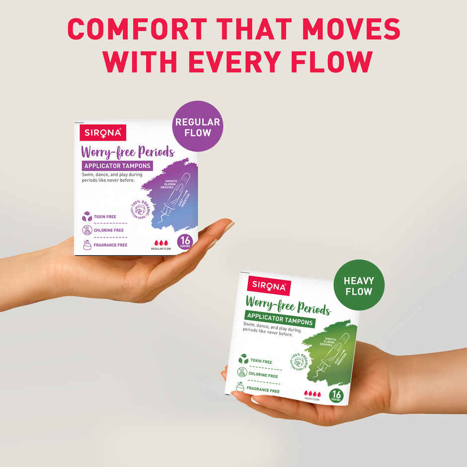 Sirona Applicator Tampon for Women | Normal Flow | Easy Insertion | Rash, Toxin & Fragrance Free | 8 Hours Leak Protection