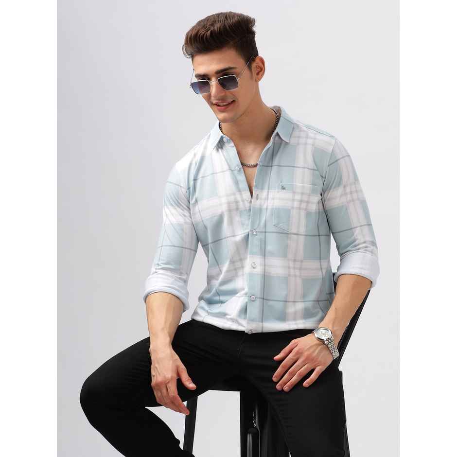 Bullmer Men's Trendy Regular Fit Checked Causal Full Sleeve Shirt | Mint - S