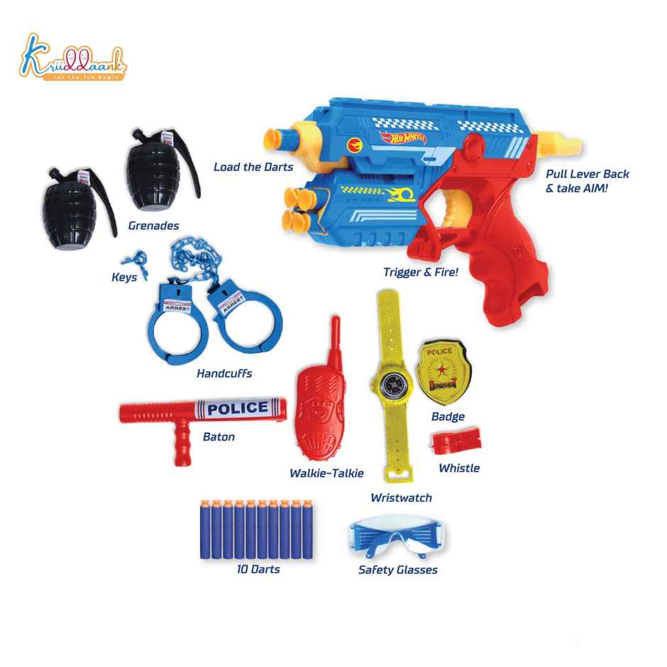 Kriiddaank Hot Wheels Police Kit: Blaster, Darts, Baton, Badge & More - Role Play Fun for Ages 4+